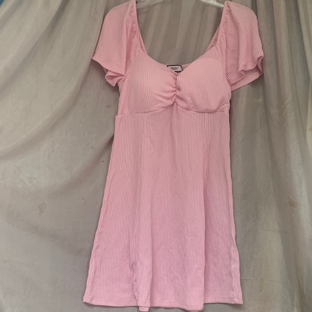 Discreet Pink Ribbed Mini Dress